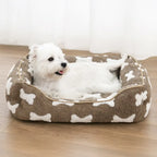 Lit pour chien en peluche à motif os carré pour sommeil profond