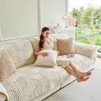 Housse de canapé moderne en peluche douce antidérapante motif géométrique