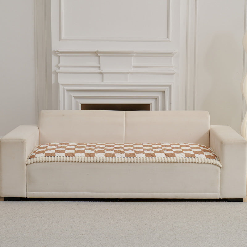 Housse de canapé en velours à carreaux matelassée et antidérapante