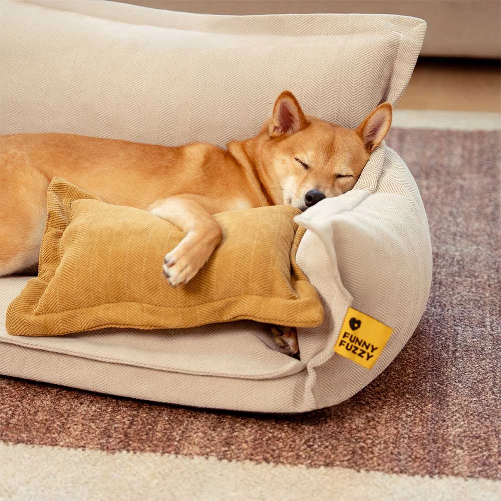 Lit orthopédique pour chien à deux couches en chenille amovible et mousse avec coussin toutes saisons