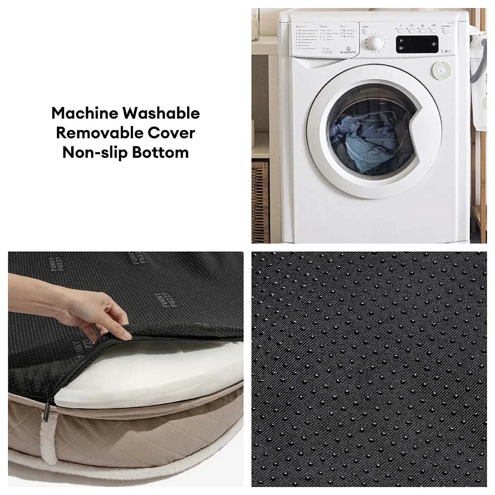 Lit pour chien orthopédique en forme de donut rembourré en similicuir deluxe amovible - WarmNest