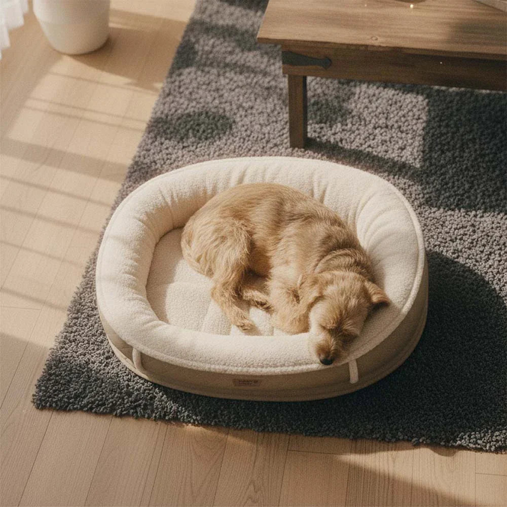Lit pour chien orthopédique en forme de donut rembourré en similicuir deluxe amovible - WarmNest