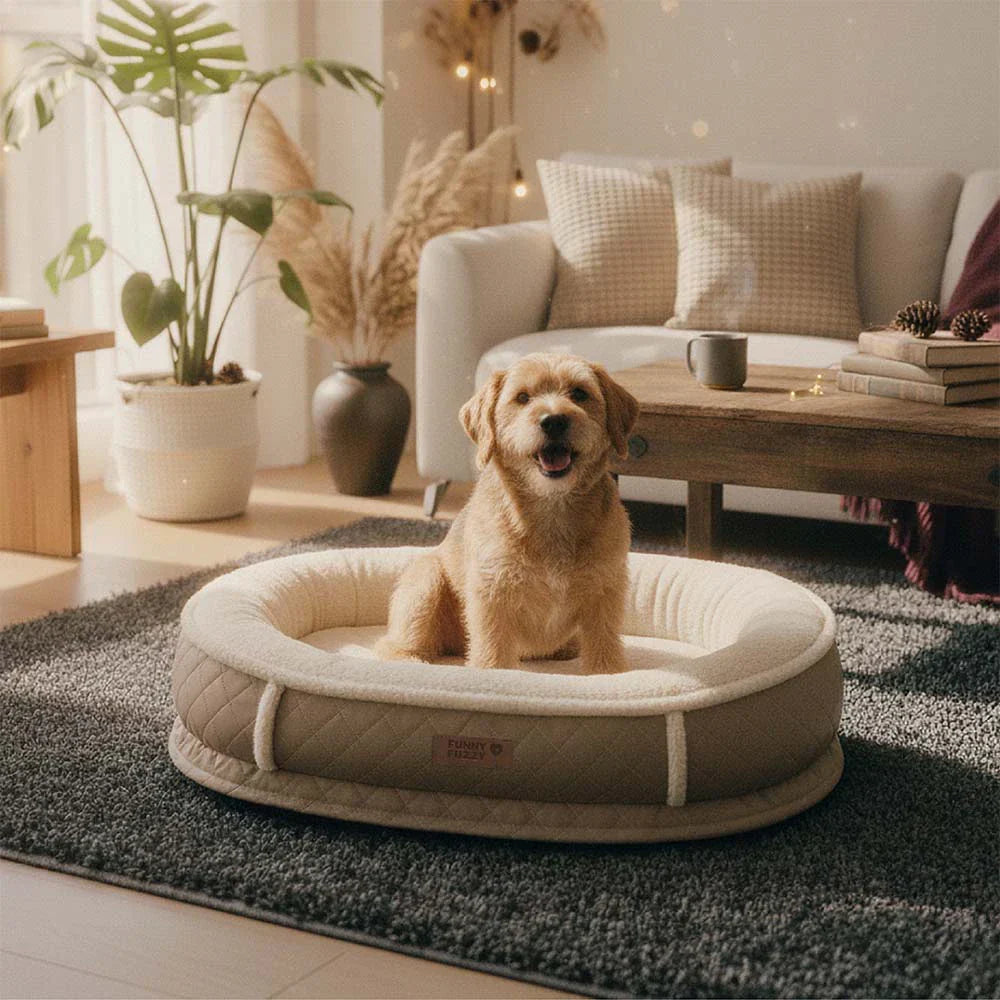 Lit pour chien orthopédique en forme de donut rembourré en similicuir deluxe amovible - WarmNest