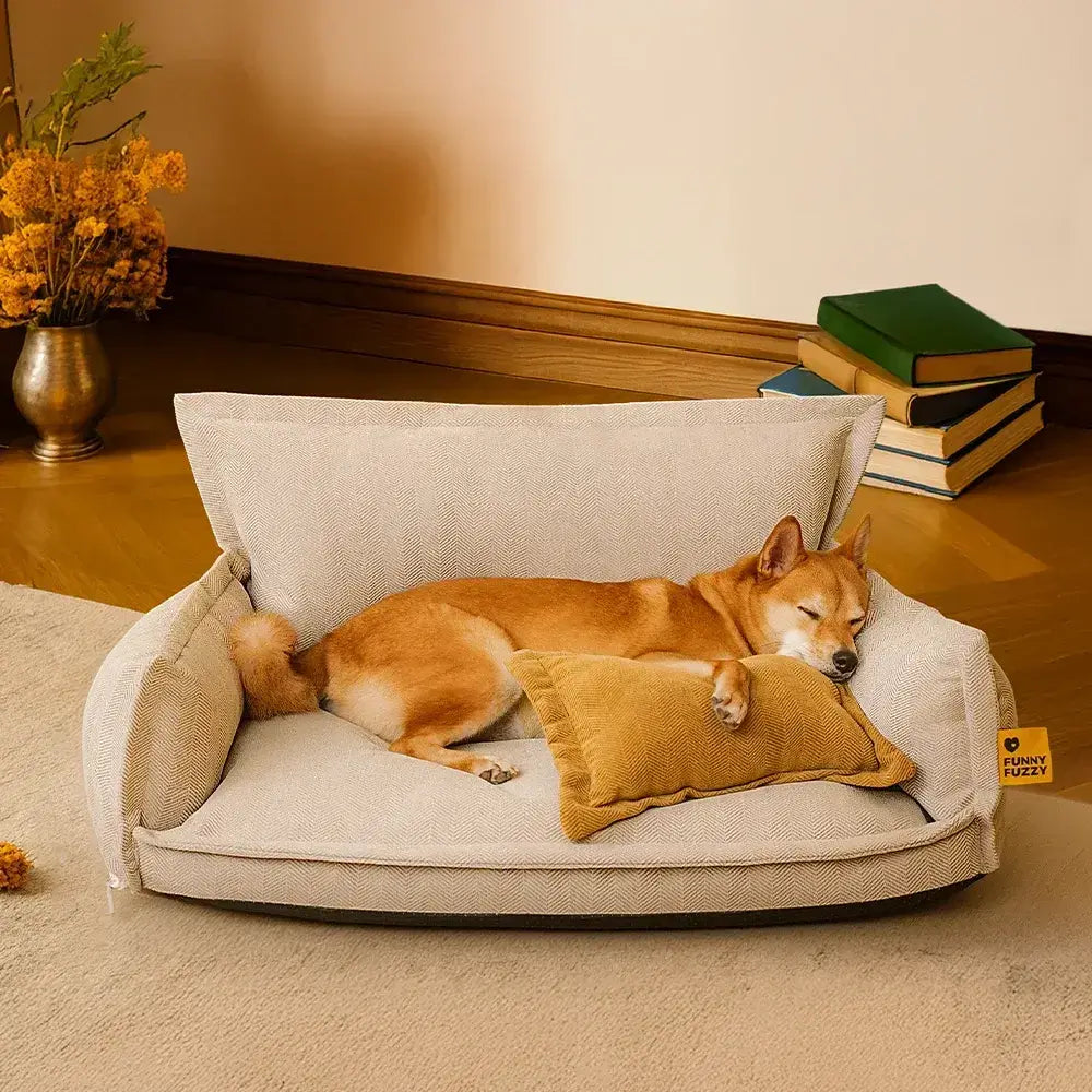 Lit orthopédique pour chien à deux couches en chenille amovible et mousse avec coussin toutes saisons