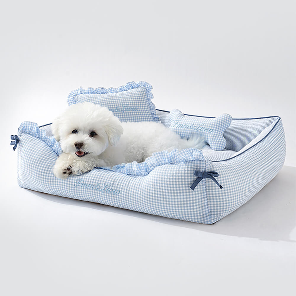 Lit pour chien et chat en tissu vichy doux lavable avec coussins