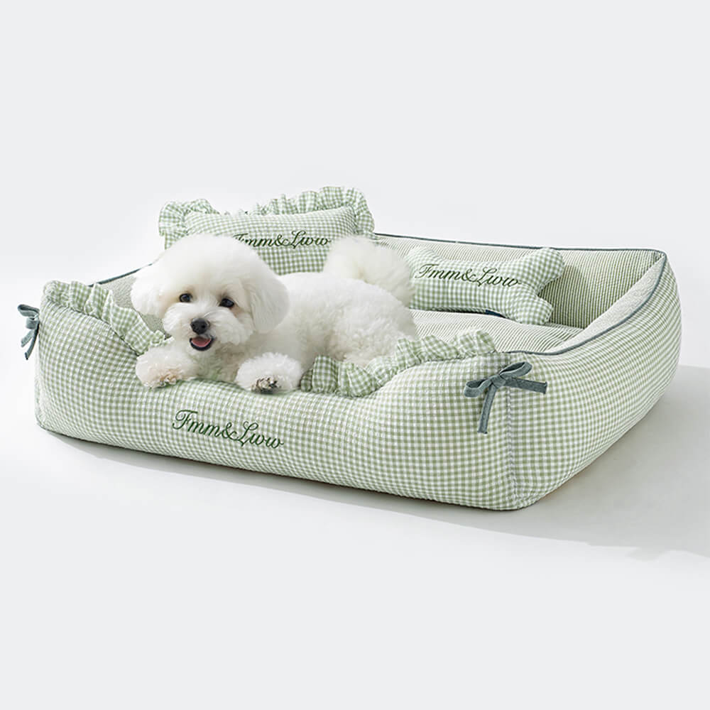 Lit pour chien et chat en tissu vichy doux lavable avec coussins