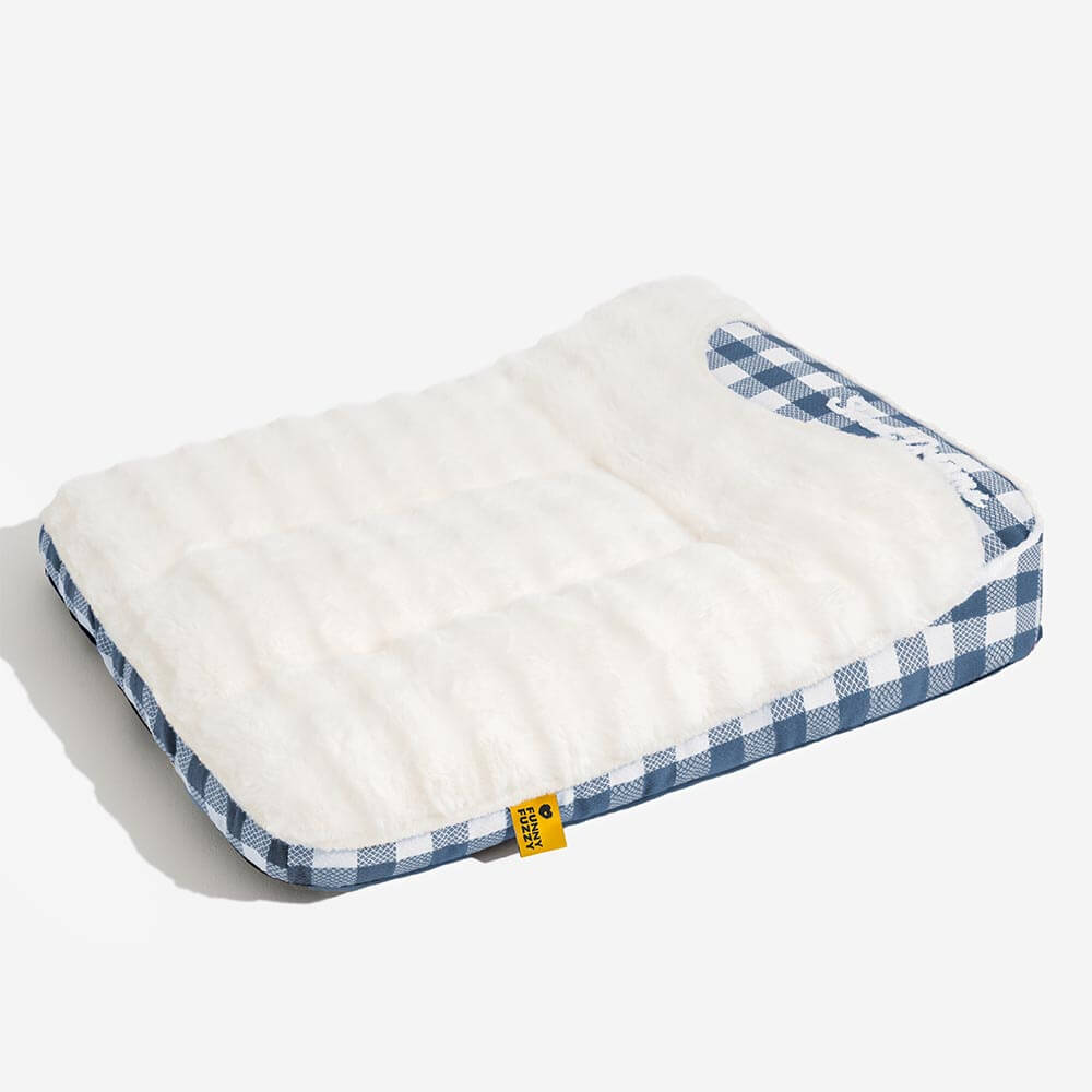 Lit rectangulaire pour chien avec tête de dossier à carreaux classiques et grand soutien apaisant - Dreamy Wave