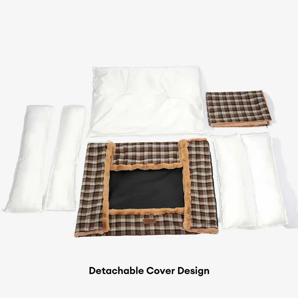 Lit pour chien en peluche lavable à motif vintage à carreaux - TuckNap