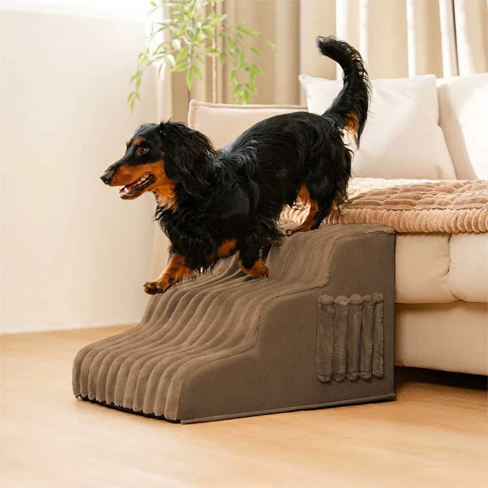 Escalier et lit pour animaux détachables en peluche moelleuse 2 en 1 - CreamyRamp