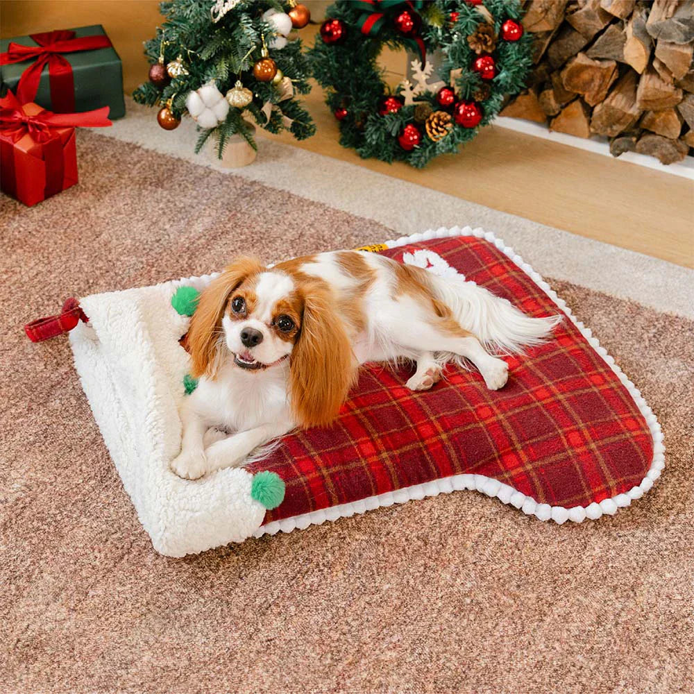 FUNNYFUZZY Chaussette de Noël Sac de Couchage Douillet pour Animaux Lit pour Chien – SantaNap