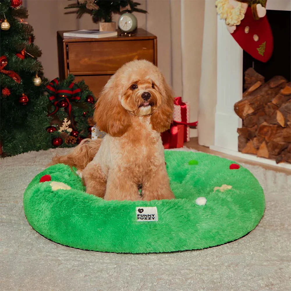 Coussin pour chien en peluche apaisant FUNNYFUZZY en forme de couronne de Noël – HolidaySnuggle