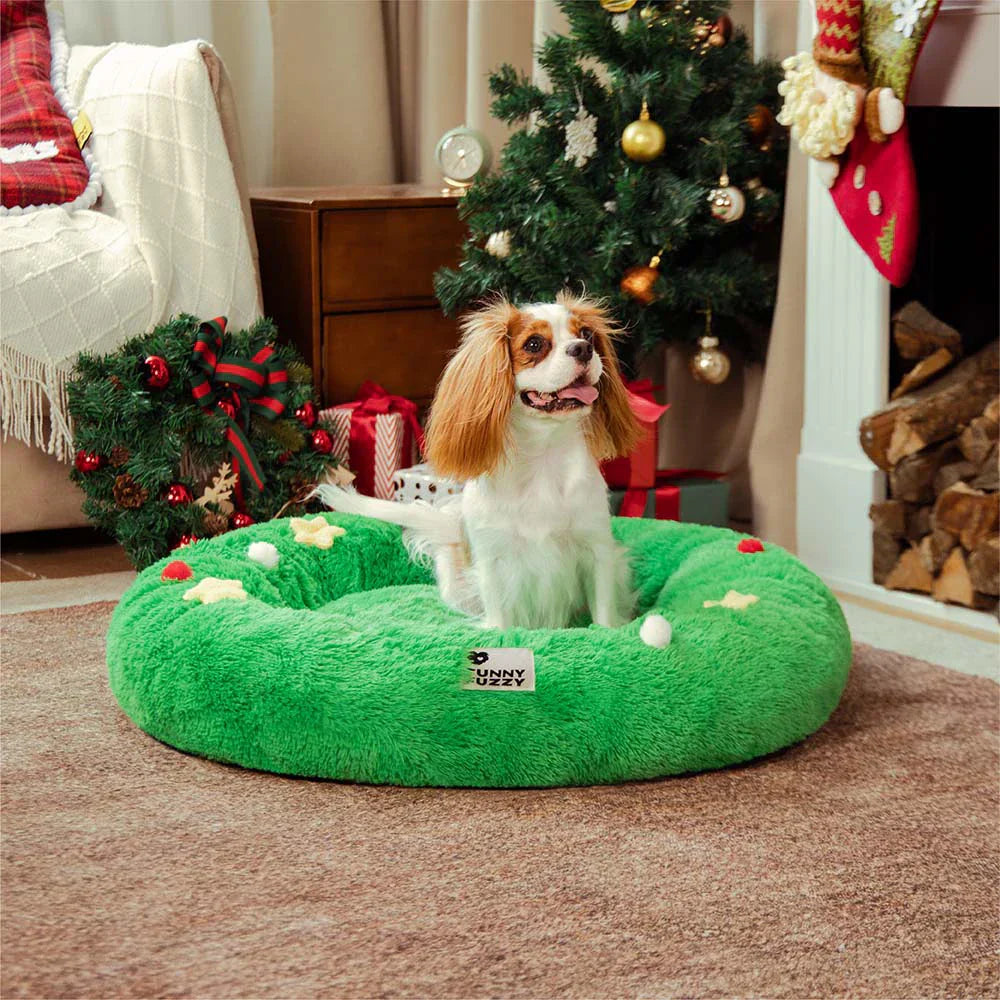 Coussin pour chien en peluche apaisant FUNNYFUZZY en forme de couronne de Noël – HolidaySnuggle