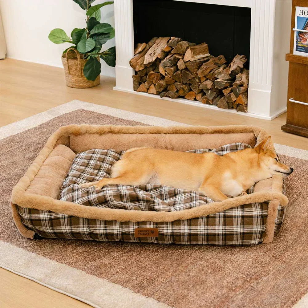 Lit pour chien en peluche lavable à motif vintage à carreaux - TuckNap