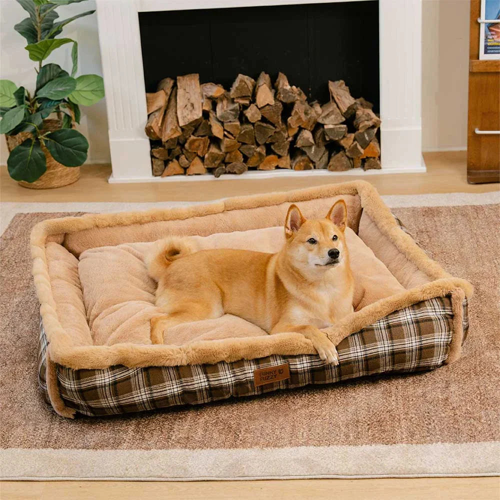 Lit pour chien en peluche lavable à motif vintage à carreaux - TuckNap