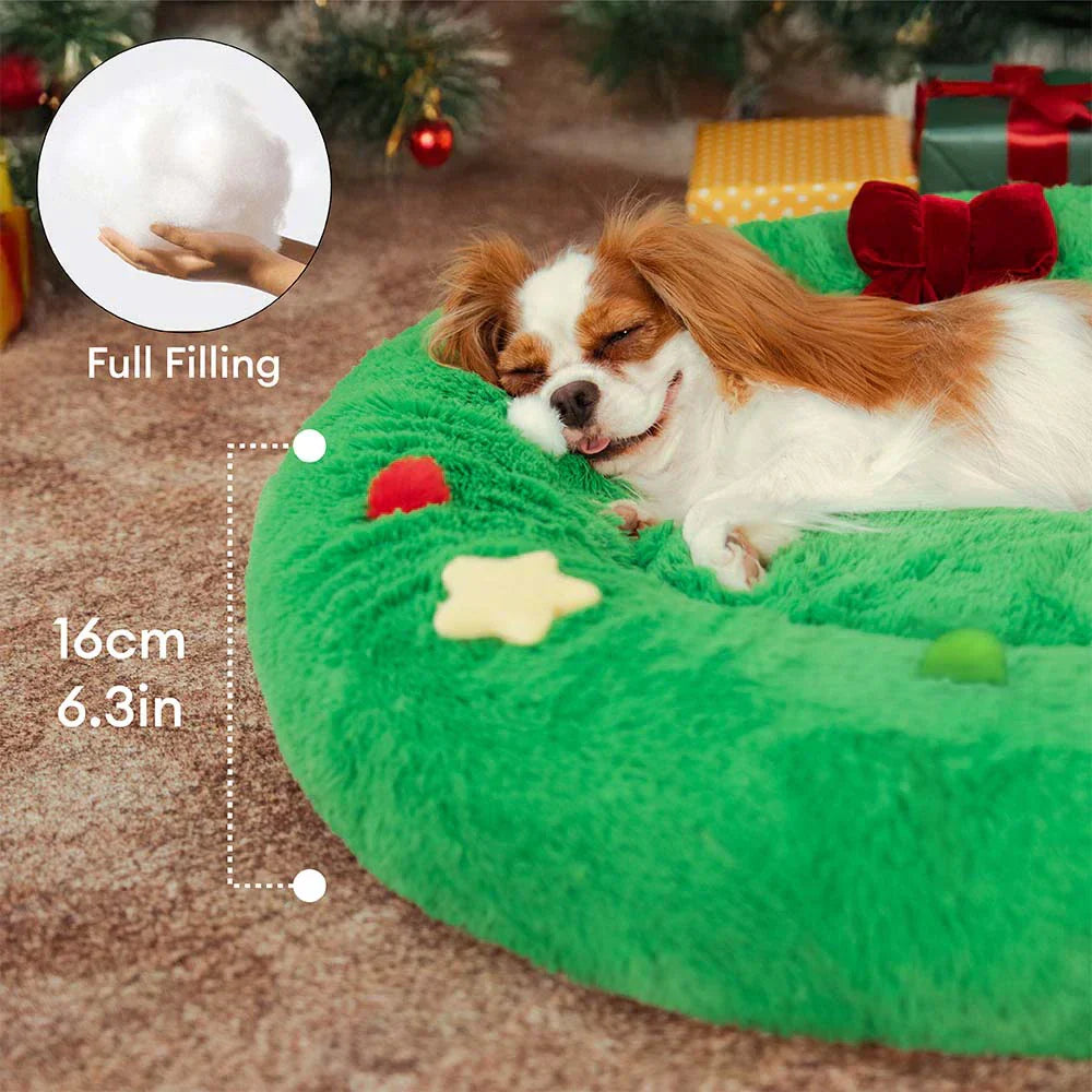 Coussin pour chien en peluche apaisant FUNNYFUZZY en forme de couronne de Noël – HolidaySnuggle