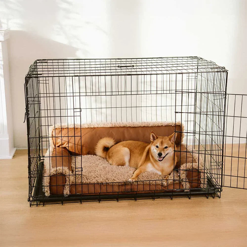 Lit orthopédique pour chien en cuir synthétique et mousse amovible avec peluche - WarmRest