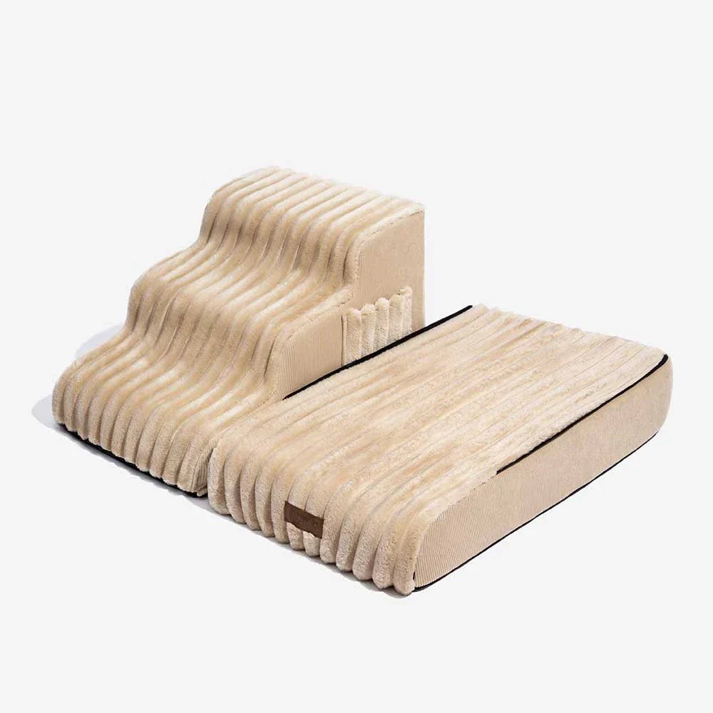Escalier et lit pour animaux détachables en peluche moelleuse 2 en 1 - CreamyRamp