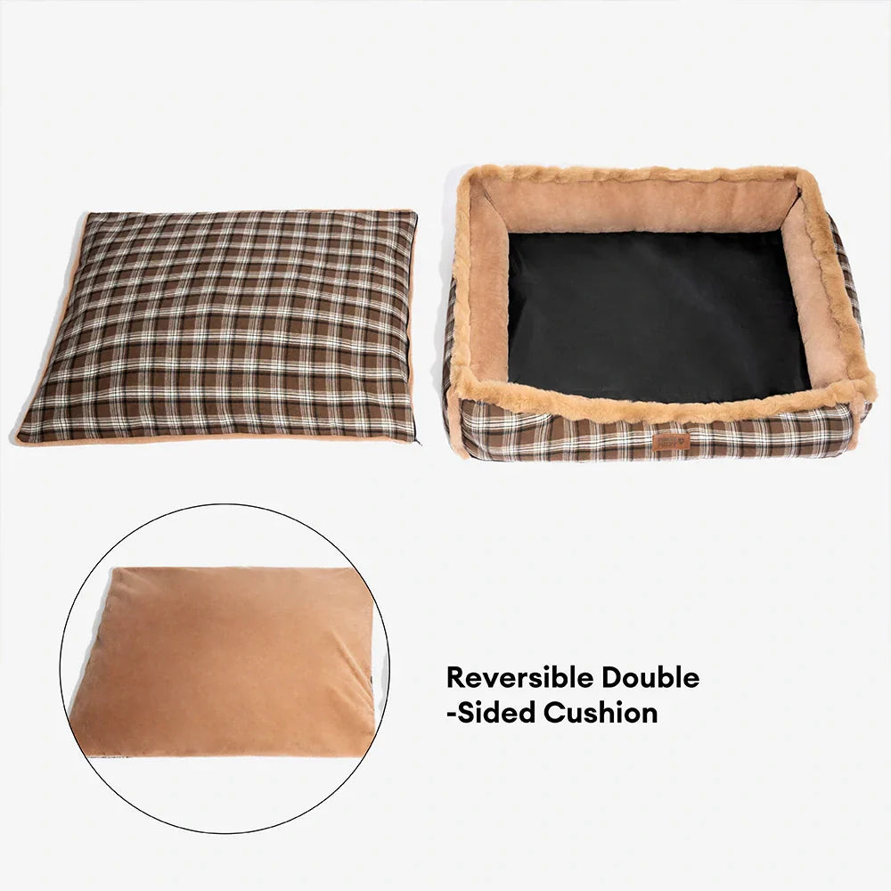 Lit pour chien en peluche lavable à motif vintage à carreaux - TuckNap