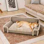 Lit orthopédique pour chien en cuir synthétique et mousse amovible avec peluche - WarmRest