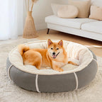 Lit chien donut velours côtelé ultra doux anti anxiété