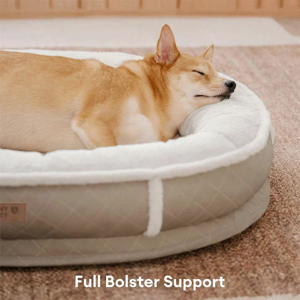 Lit pour chien orthopédique en forme de donut rembourré en similicuir deluxe amovible - WarmNest