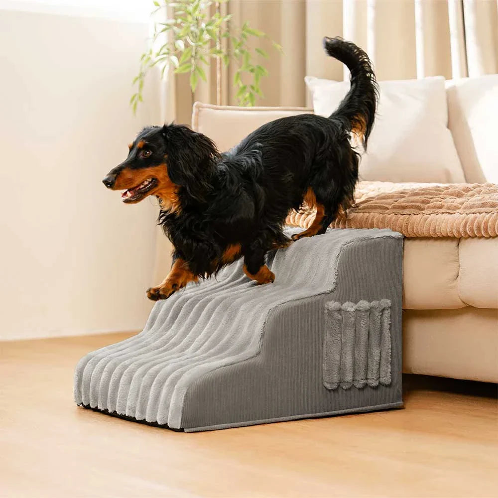 Escalier et lit pour animaux détachables en peluche moelleuse 2 en 1 - CreamyRamp