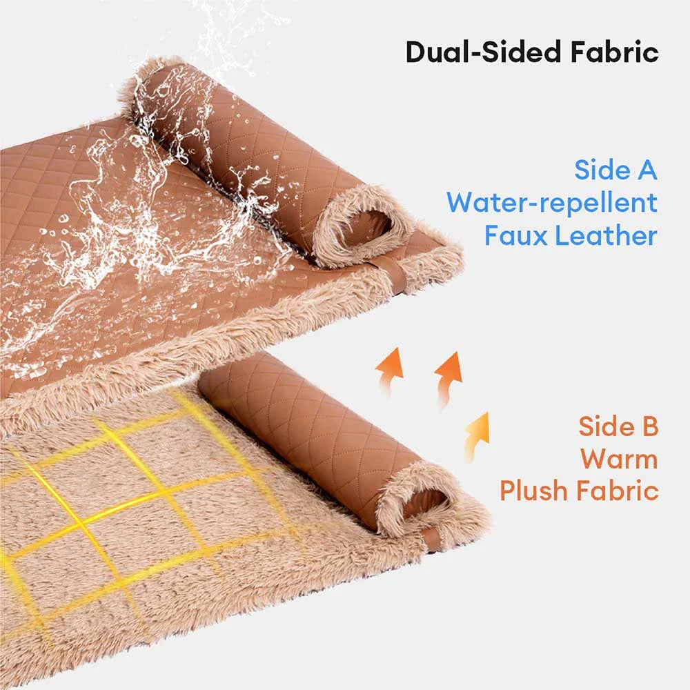 Tapis pour chien réversible en simili cuir avec plaid chaud éponge amovible et oreiller