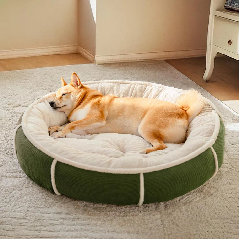 Lit chien donut velours côtelé ultra doux anti anxiété