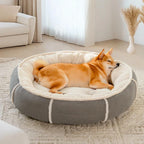 Lit chien donut velours côtelé ultra doux anti anxiété