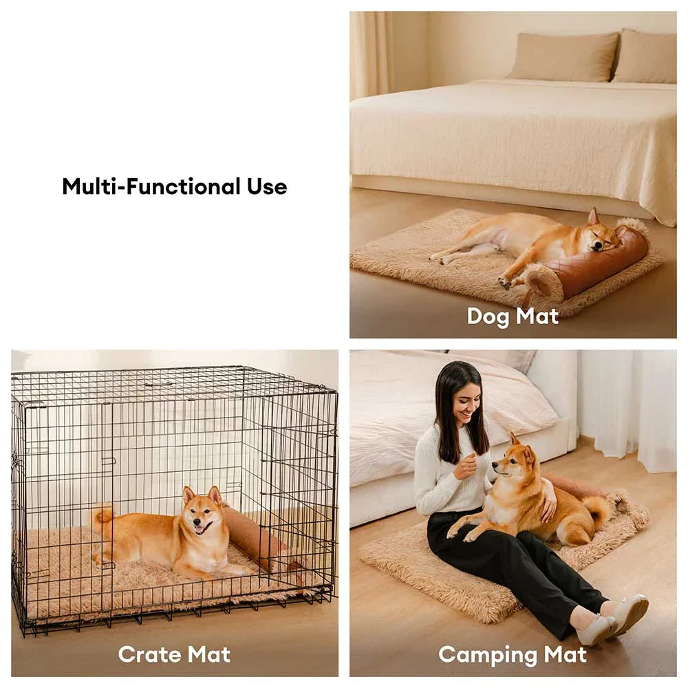 Tapis pour chien réversible en simili cuir avec plaid chaud éponge amovible et oreiller