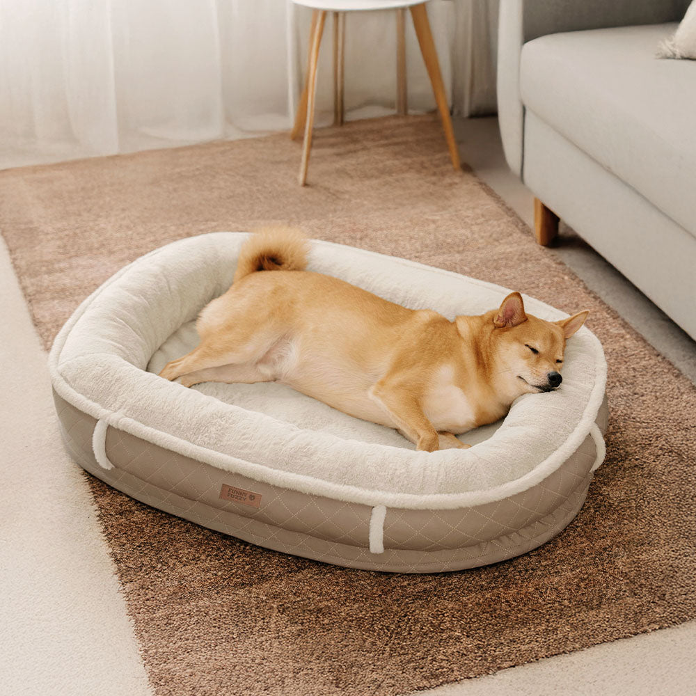 Lit pour chien orthopédique en forme de donut rembourré en similicuir deluxe amovible - WarmNest