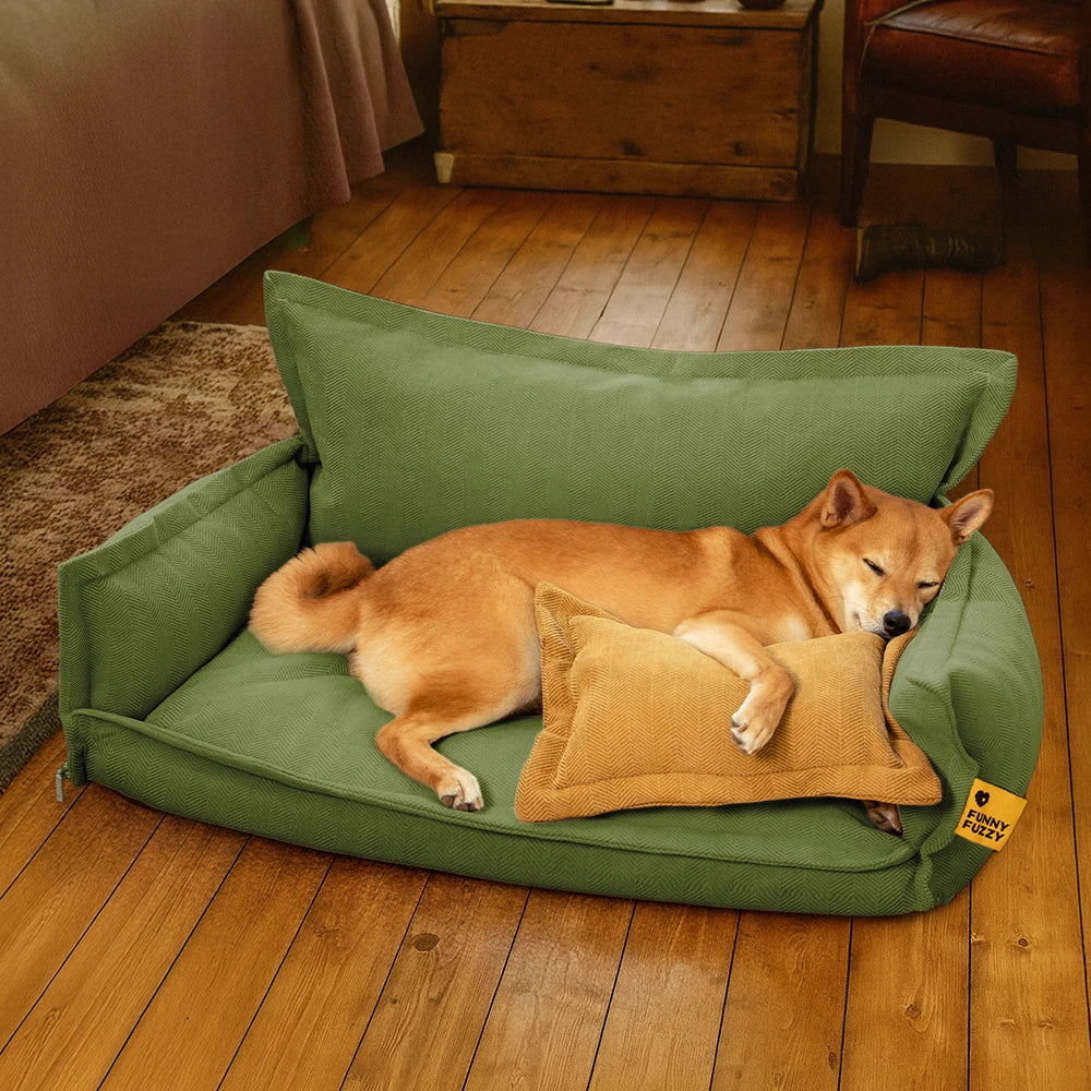 Lit orthopédique pour chien à deux couches en chenille amovible et mousse avec coussin toutes saisons