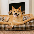 Lit pour chien en peluche lavable à motif vintage à carreaux - TuckNap