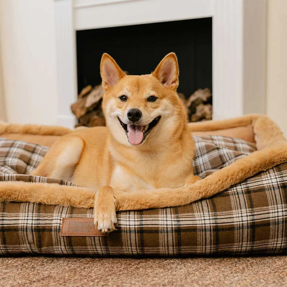 Lit pour chien en peluche lavable à motif vintage à carreaux - TuckNap