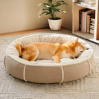 Lit chien donut velours côtelé ultra doux anti anxiété