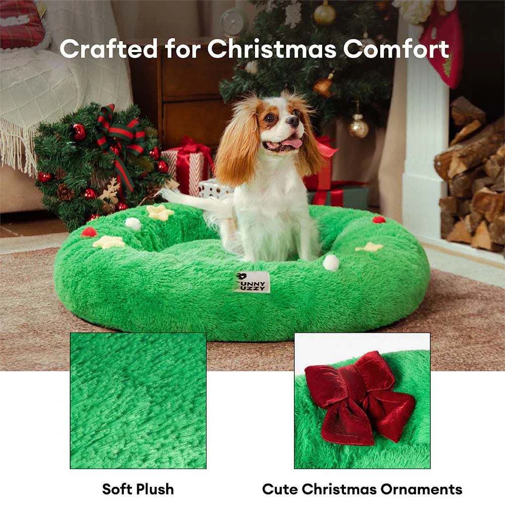 Coussin pour chien en peluche apaisant FUNNYFUZZY en forme de couronne de Noël – HolidaySnuggle