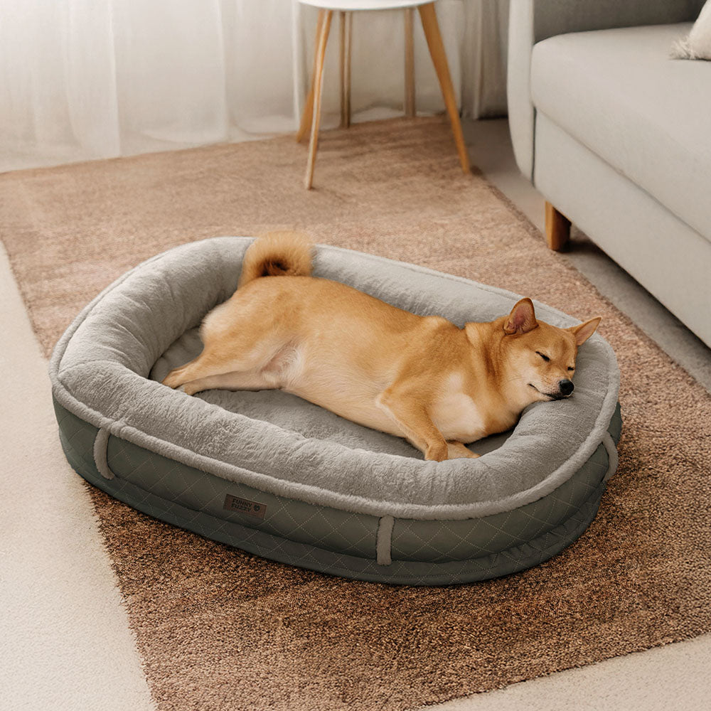 Lit pour chien orthopédique en forme de donut rembourré en similicuir deluxe amovible - WarmNest