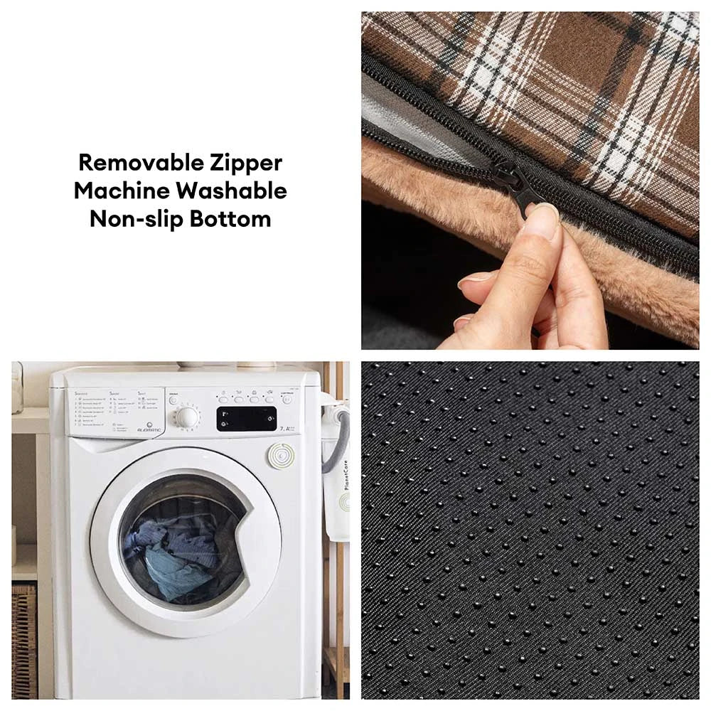 Lit pour chien en peluche lavable à motif vintage à carreaux - TuckNap