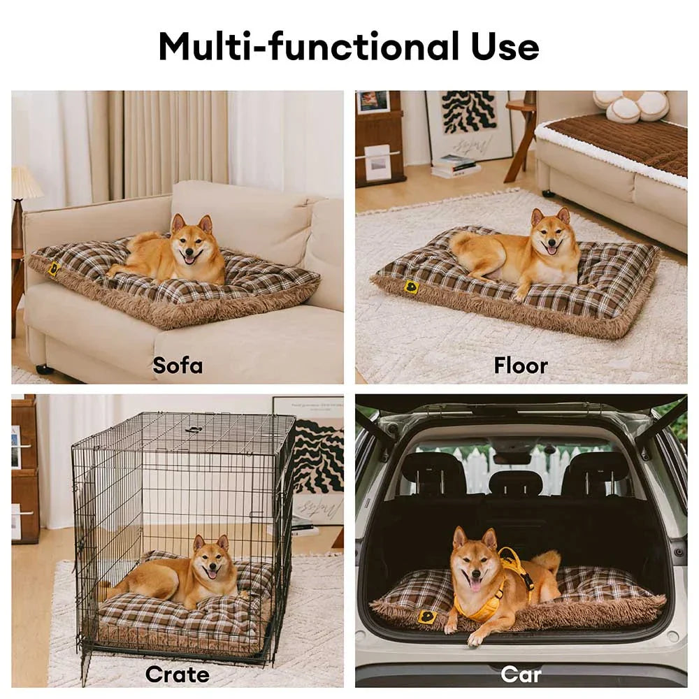 Tapis en peluche réversible à motif carreaux pour chien