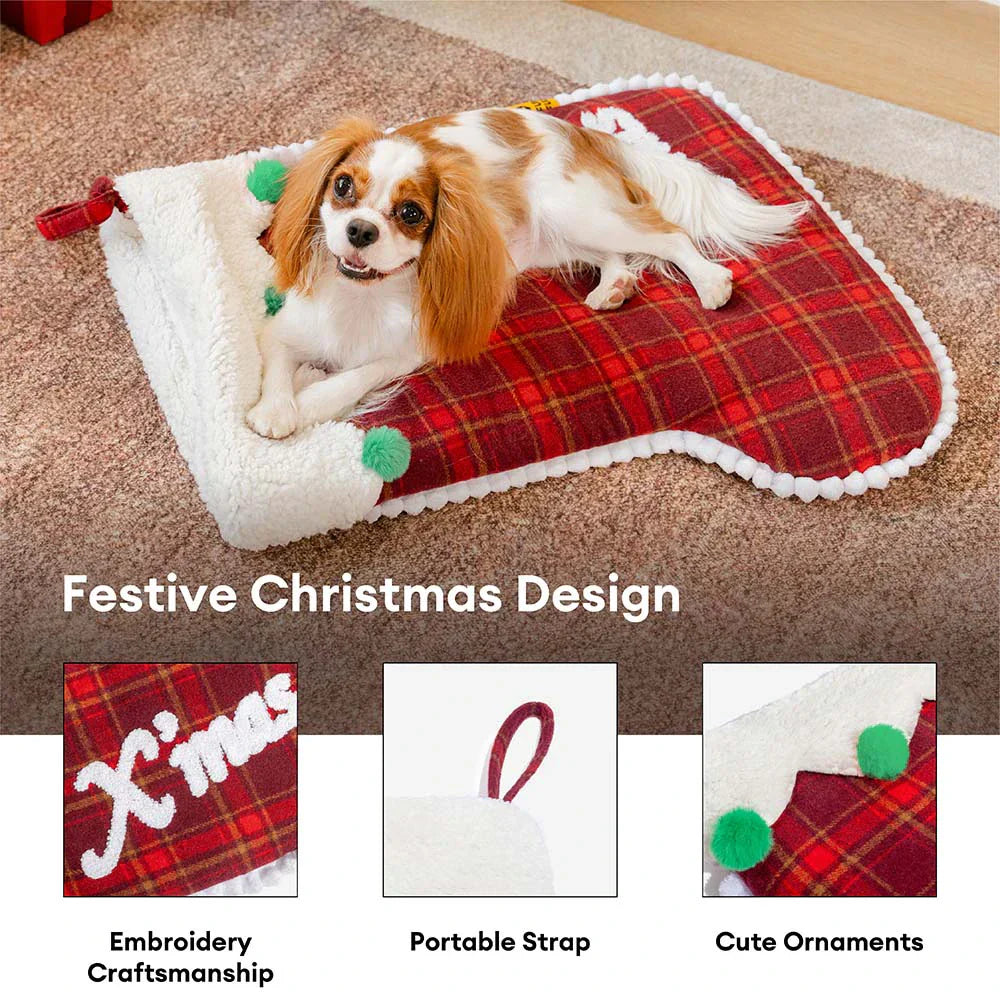 FUNNYFUZZY Chaussette de Noël Sac de Couchage Douillet pour Animaux Lit pour Chien – SantaNap
