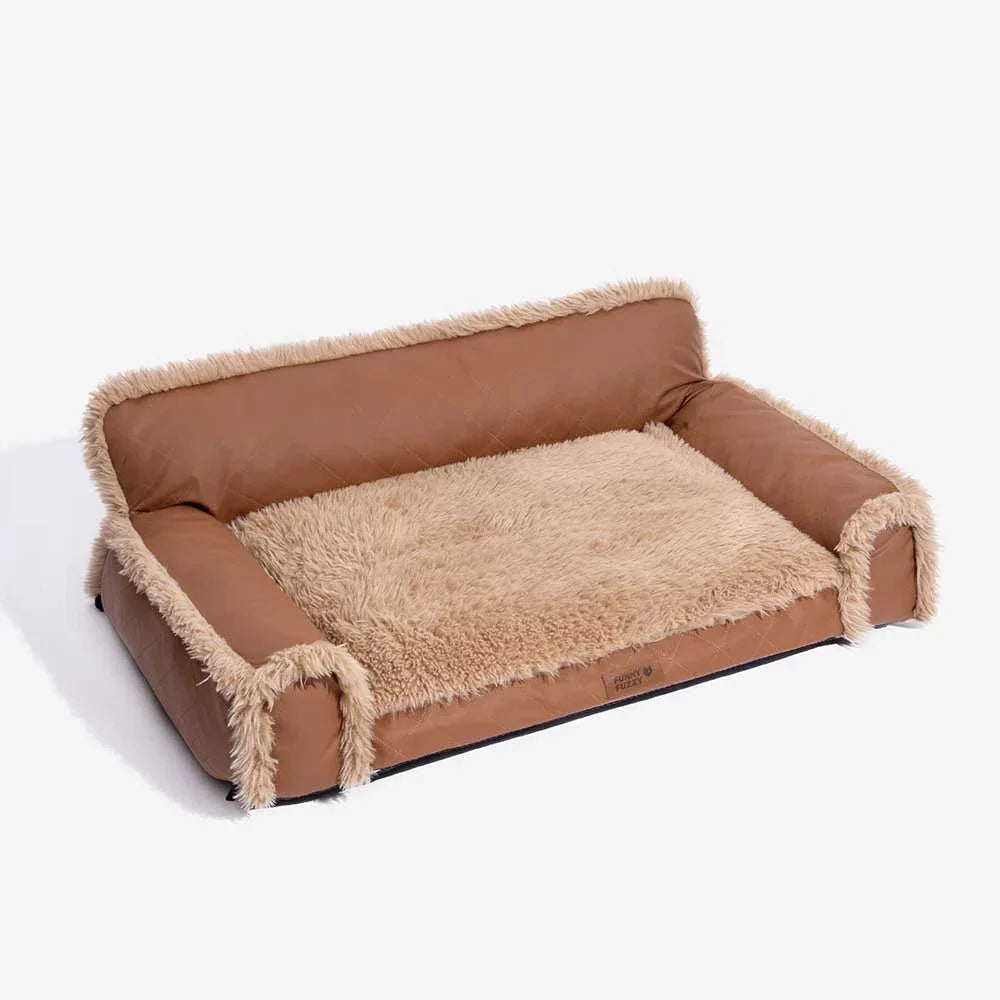 Lit orthopédique pour chien en cuir synthétique et mousse amovible avec peluche - WarmRest