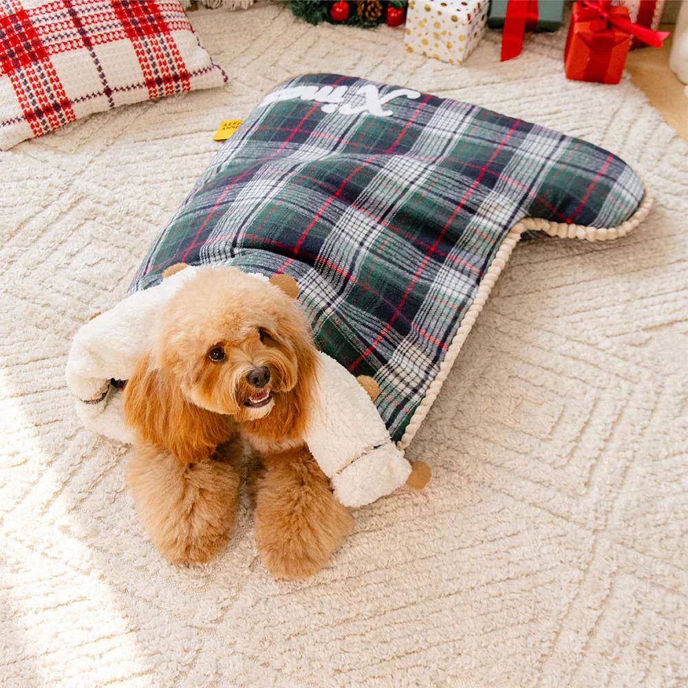 FUNNYFUZZY Chaussette de Noël Sac de Couchage Douillet pour Animaux Lit pour Chien – SantaNap
