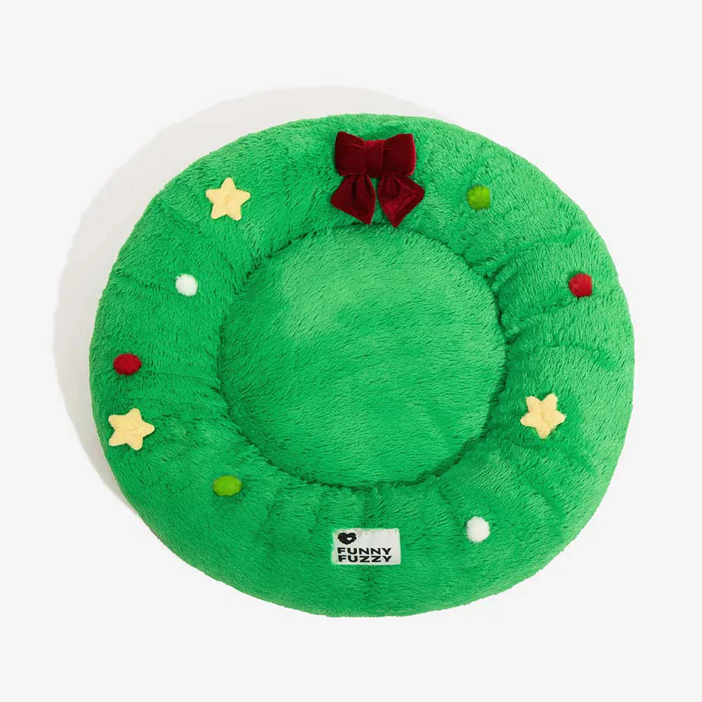 Coussin pour chien en peluche apaisant FUNNYFUZZY en forme de couronne de Noël – HolidaySnuggle