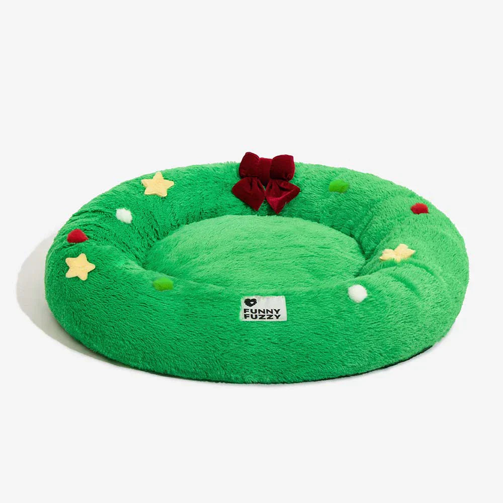 Coussin pour chien en peluche apaisant FUNNYFUZZY en forme de couronne de Noël – HolidaySnuggle
