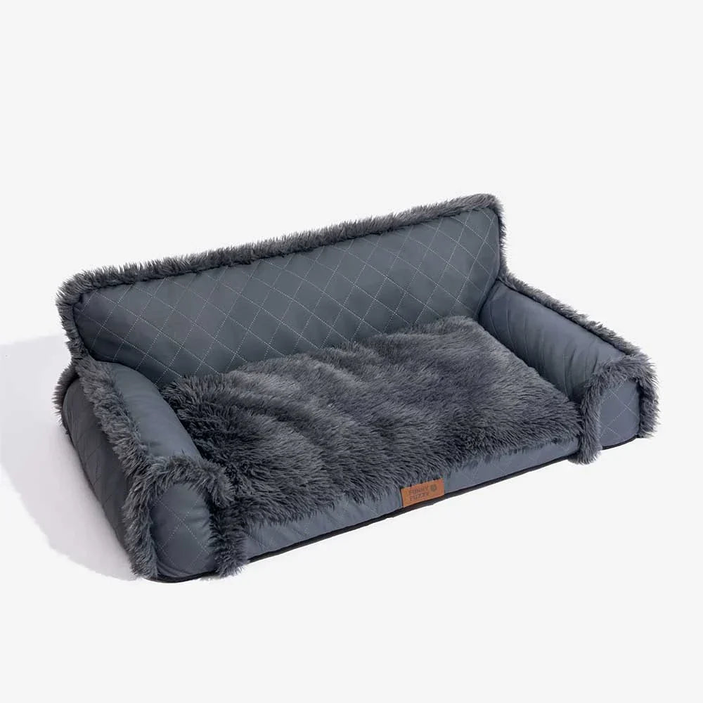 Lit orthopédique pour chien en cuir synthétique et mousse amovible avec peluche - WarmRest
