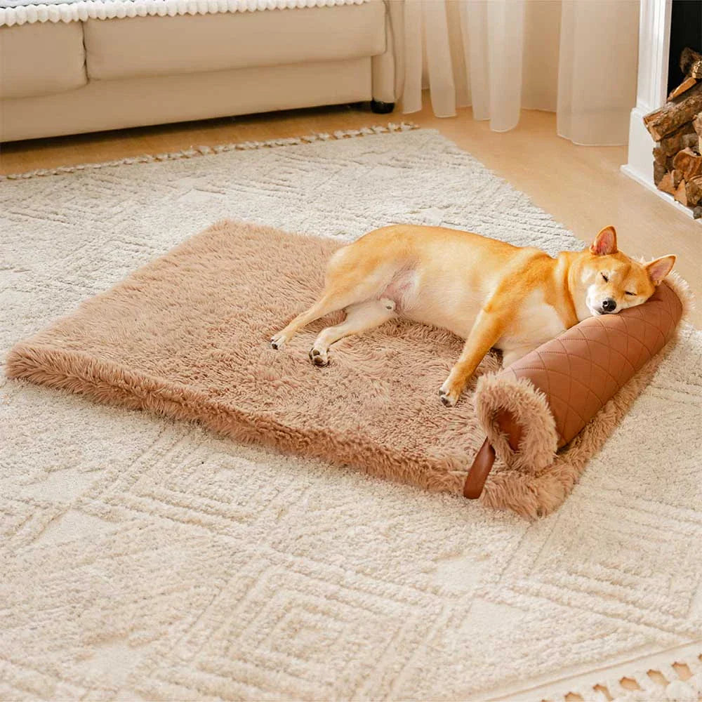 Tapis pour chien réversible en simili cuir avec plaid chaud éponge amovible et oreiller