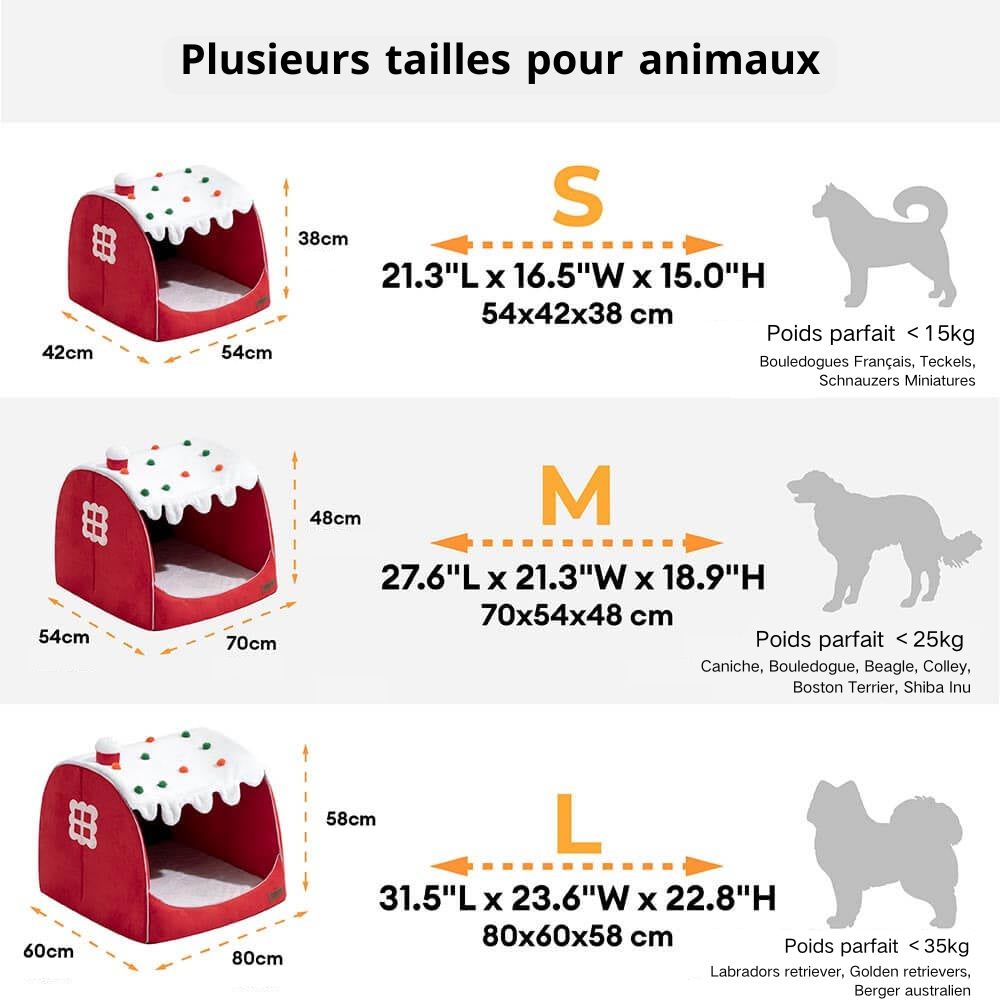 Lit orthopédique pour chien Maison de Neige Festive - Chaleur de Noël