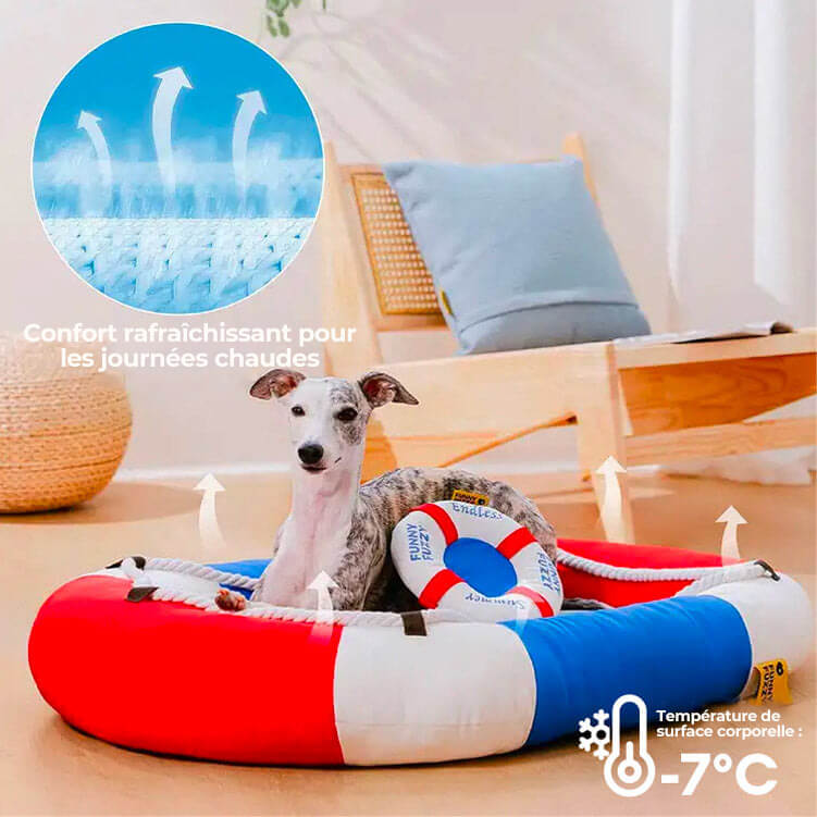 Lit pour animal en forme de bateau imperméable et rafraîchissant avec oreiller – Chill Raft
