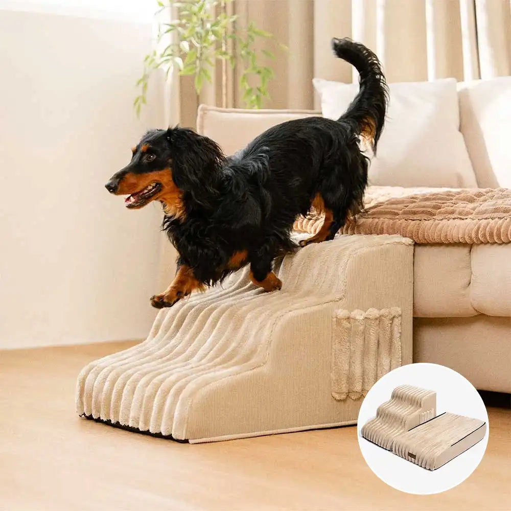 Escalier et lit pour animaux détachables en peluche moelleuse 2 en 1 - CreamyRamp