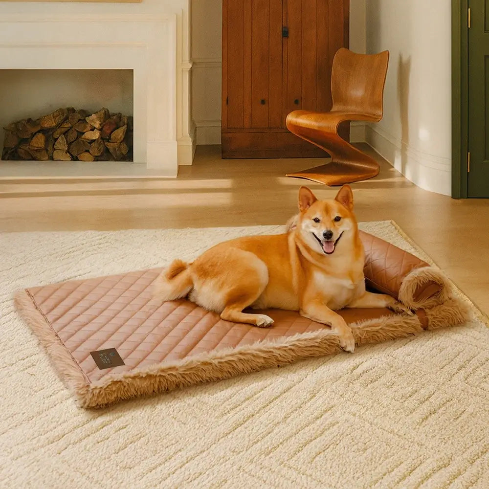 Tapis pour chien réversible en simili cuir avec plaid chaud éponge amovible et oreiller